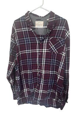 Original Weatherproof Vintage red black white and blue plaid button shirt size L